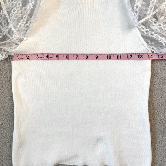 La’ Ros White Boho Sequin Flutter Sleeve Top Sweater Women Size Small - Picture 7 of 10